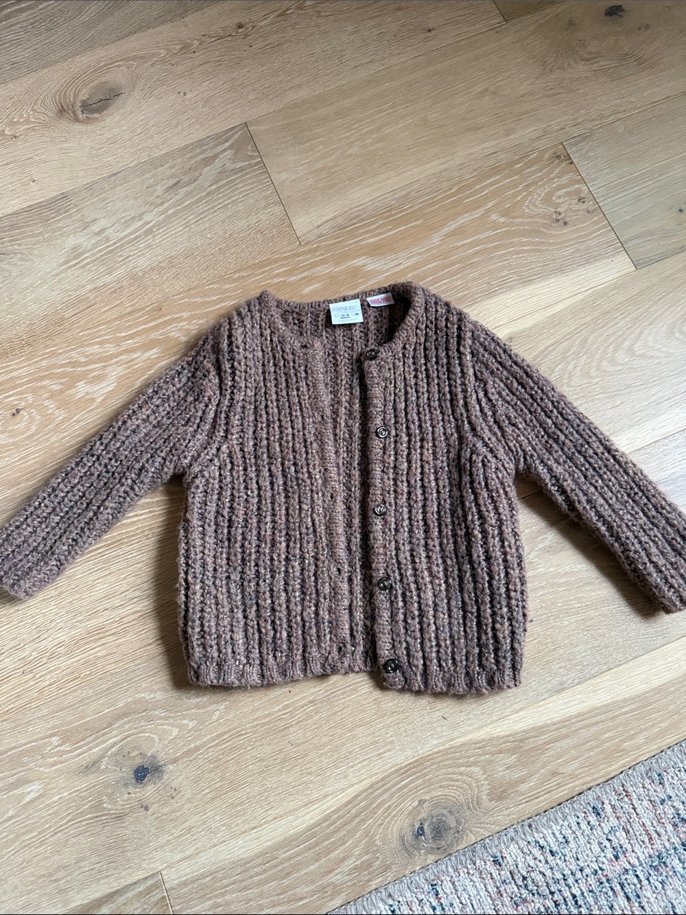 Zara Brown Ribbed Knit Button-Up Cardigan - Women